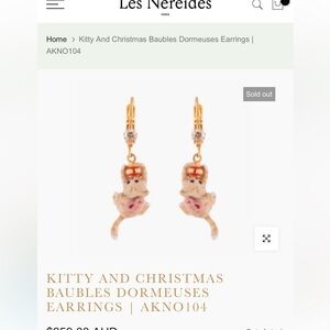 Les Nereides Cute Cat Christmas Earrings